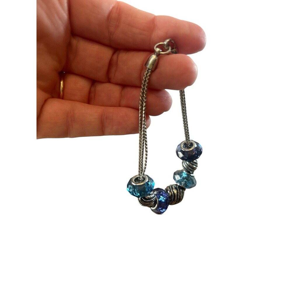 Napier Silver Tone Bracelet Blue Bobbles 7.5” New Without Tags Chic Style - Picture 3 of 8